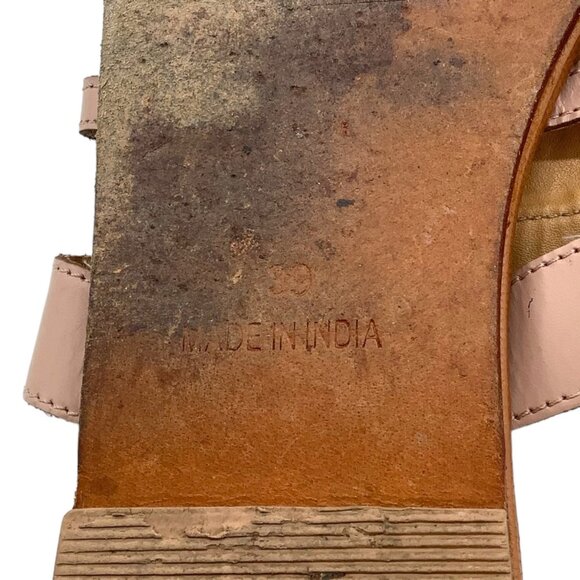 ANTHROPOLOGIE Embellished Beaded Boho Thong Leather Sandals 39 8.5 Pink Brown - Picture 11 of 11